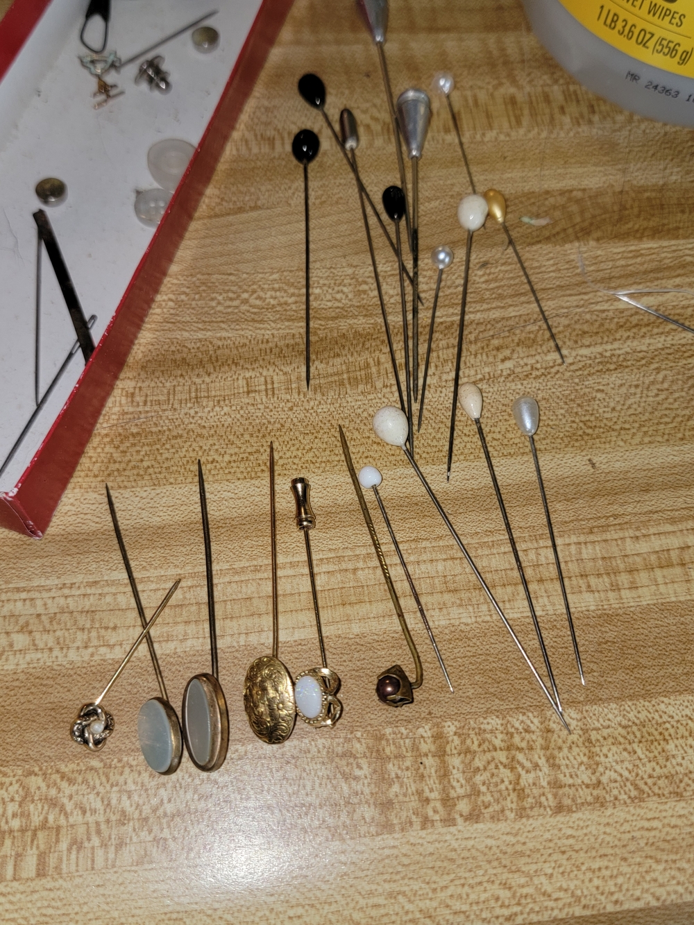 Antique hat Pins , Opal Gold, Silver, Black and White